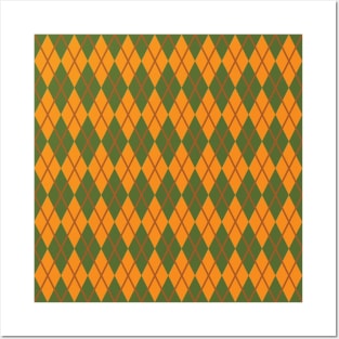 Dark Orange & Dark Olive Argyle Posters and Art